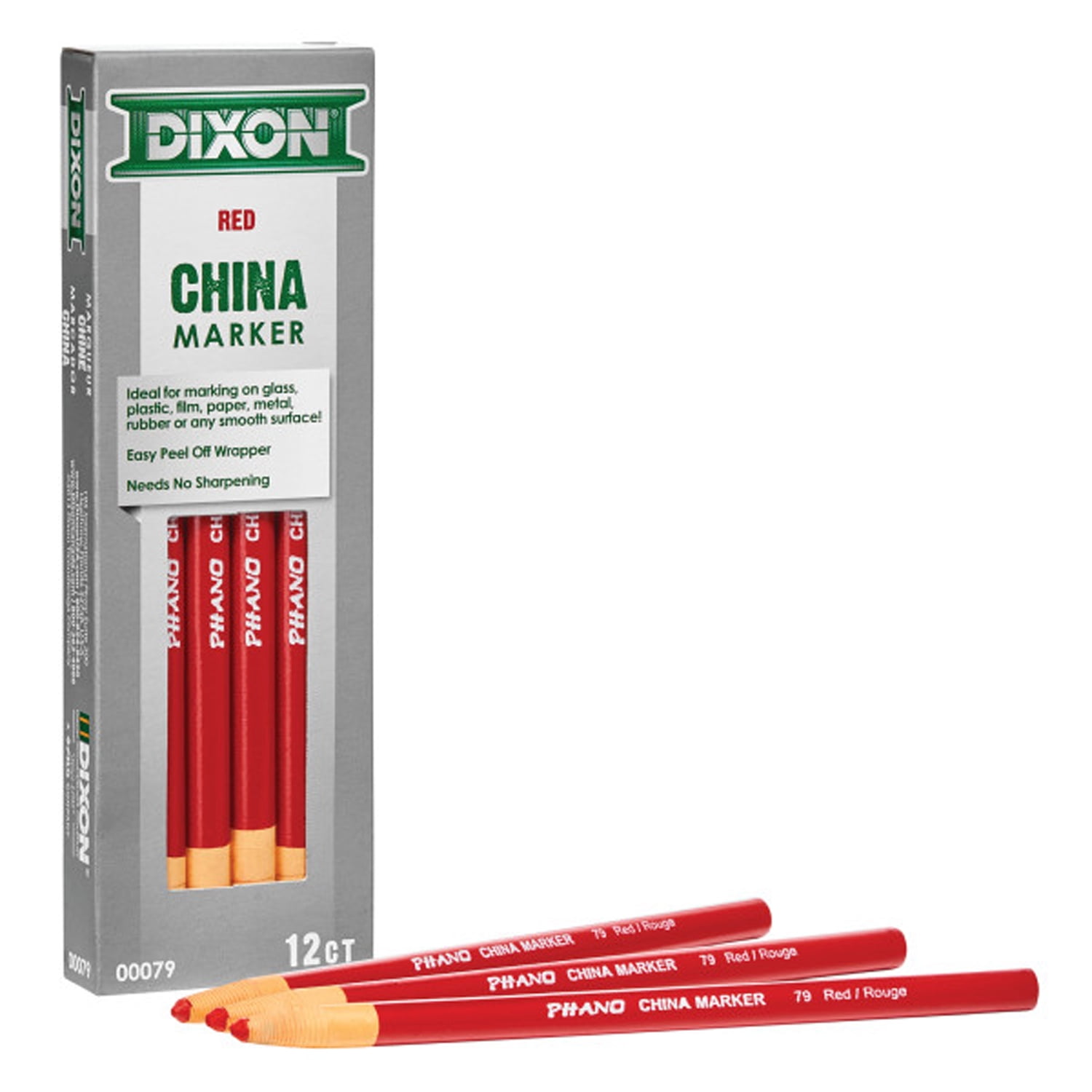 Dixon Phano China Markers, Red, 12 Per Pack, 2 Packs