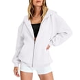thumbnail image 2 of UDAUDU Womens Zip Up Hoodies Long Sleeve Oversized Sweatshirts Fleece Y2K Jacket Pockets Fashion Fall Outfits Fashion Clothes White 2XL, 2 of 6