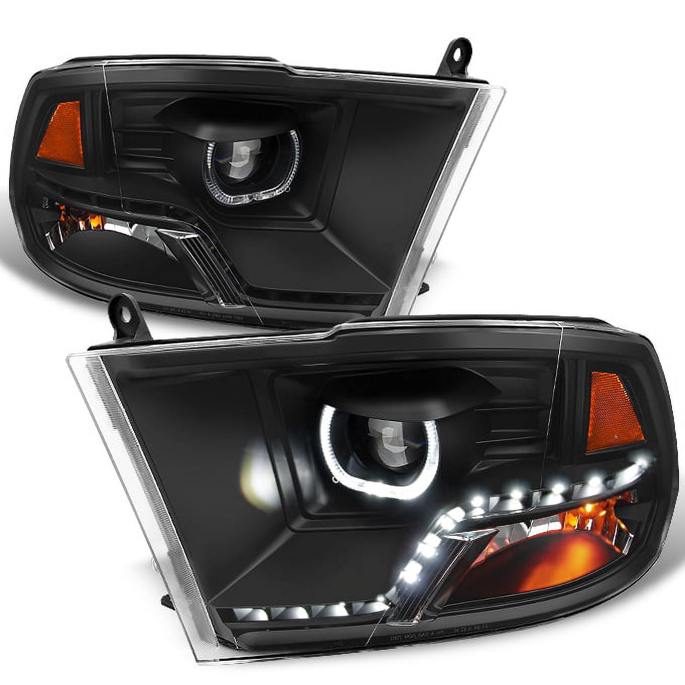 AKKON - For 2009-2018 Dodge Ram 1500 2500 3500 LED Angel Eye Projector Black Pair Headlights Headlamps Housing
