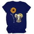 thumbnail image 4 of T-Shirt pour Femmes T-Shirt Imprimé Tournesol à Manches Courtes Top Imprimé Col Rond, Bleu Marine, XXL, 4 of 5