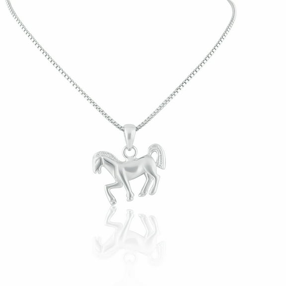 Sterling Silver Womens Small Running Horse Animal Charm Pendant Necklace