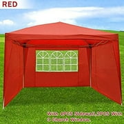 EZ POP UP Wedding Party Tent 10'x10' Folding Gazebo Beach Canopy W/Carry Bag 210D Oxford Fabric with 4 pcs Sidewalls (Red)