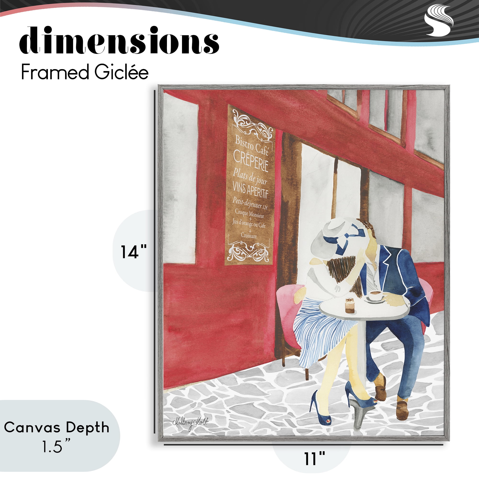 Stupell Industries Kiss At Parisian Cafe Gray Framed Giclee Art, design by Hillary Holt