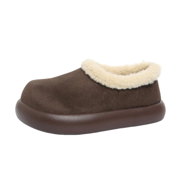 Wensltd Women Winter Fleece Lined Home Slippers Solid Color Round Toe Thick Soled Cotton Shoes Warm for Women