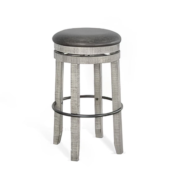Zeka Swivel Barstool Set of 2, Gray Faux Leather and Mahogany Wood