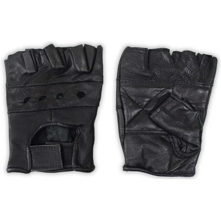Men's Fingerless Leather Gloves - Black Mesh Backs - Size Medium: ( Pack of 2 Pairs ) (ToolUSA: GL-50020-Z02)