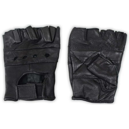 Mesh Rhinestone Black Gloves Men's Fingerless Leather Gloves - Black Mesh Backs - Size Medium: ( Pack of 2 Pairs ) (ToolUSA: GL-50020-Z02) ()