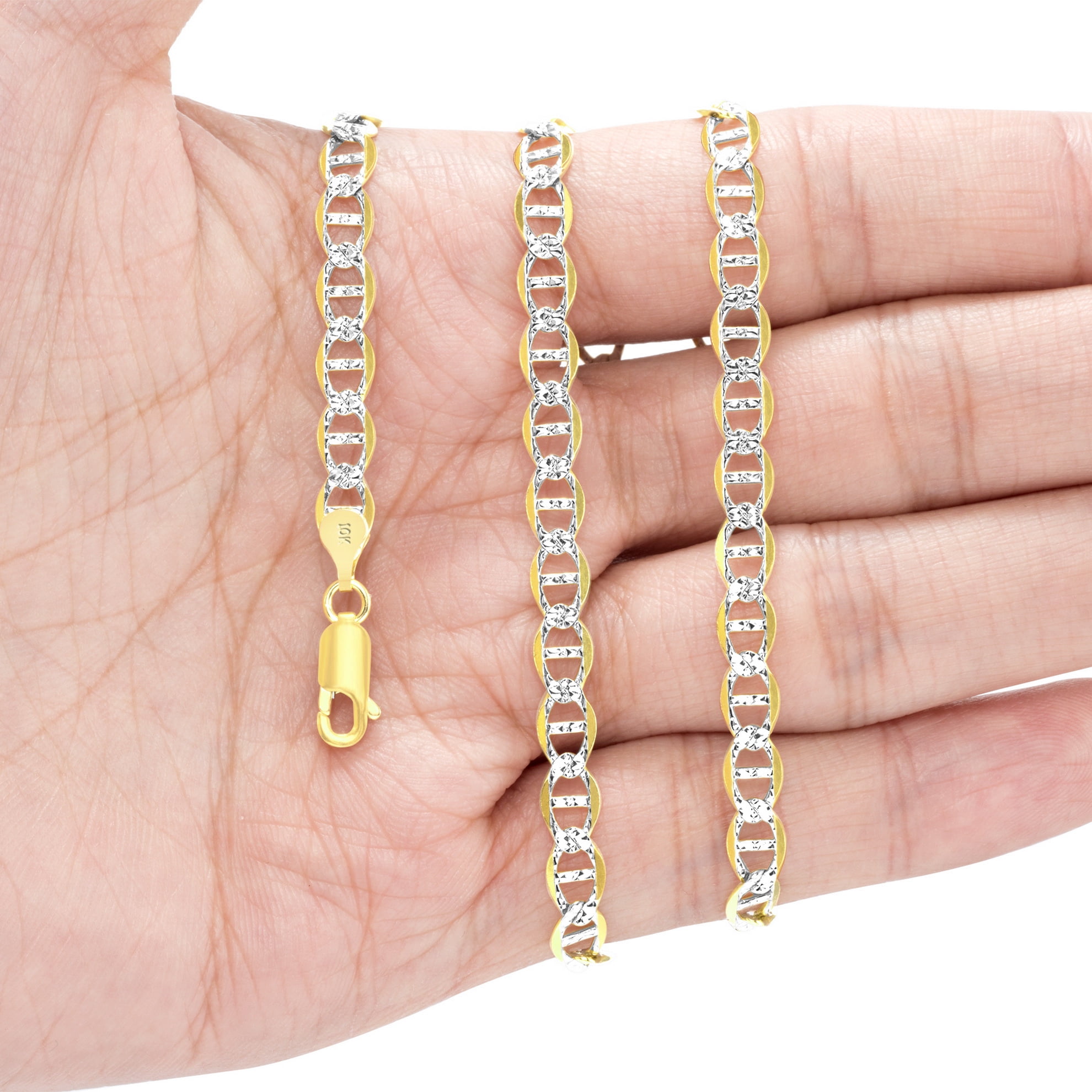 Nuragold 10k Real Yellow Gold Solid Mariner 5mm Anchor Chain Pave Diamond Cut Necklace (16"-30") Two Tone Italian Jewelry for Men & Women