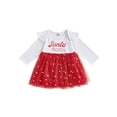 thumbnail image 1 of TSEXIEFOOFU Infant Baby Girl Christmas Dress Long Sleeve Round Neck Letter Shiny Star Print Tulle Patchwork A-Line Dress, 1 of 8