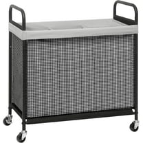 Rolling Laundry Hamper with Wheels 3-Section Laundry Sorter Rolling Laundrys Basket on Wheels with Removable Bag Clothes Hamper Laundrys Organizer Cart Bathroom Bedroom 120L Grey