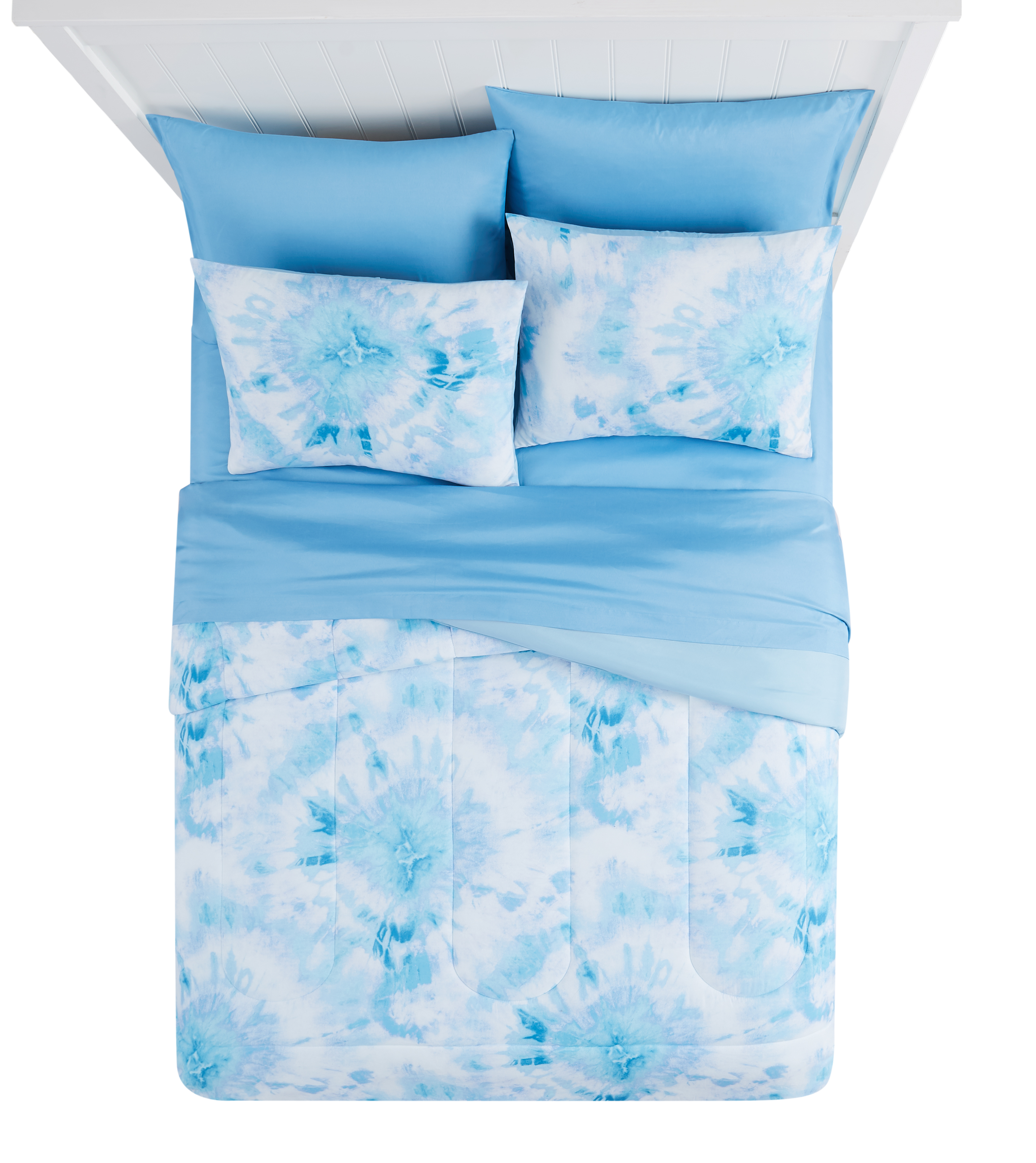 Mainstays Blue Tie Dye 8 Piece Bed in a Bag Comforter Set with Sheets, Queen