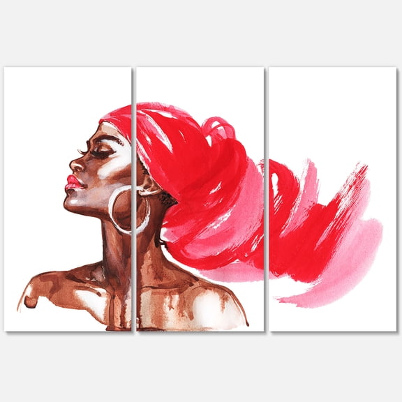 Designart ' Portrait of Afro American Woman IX ' Modern Canvas Wall Art Print