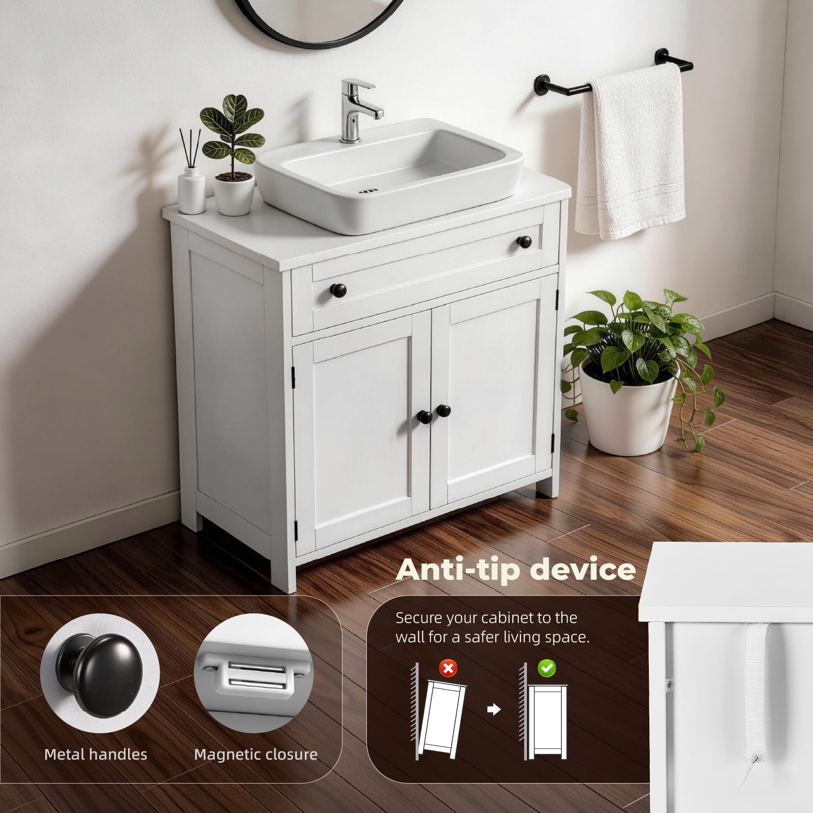 Ktaxon Bathroom Vanity Cabinet, Under Sink Pedestal w/ One Drawer and Two Doors, Wall - mounted Drainage, White