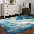 thumbnail image 3 of Blue Marble Runner Rug 2.7x5 FT, Non Slip Entryway Carpet, Luxury Yellow Modern Ink Painting Art Washable Soft Floor Carpet Entrance Mat Non-Shedding Throw Rug for Hallway Laundry Room Bedside, 3 of 9