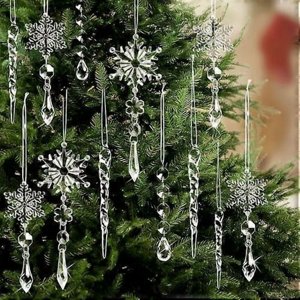 Christmas Ornaments Set for Tree Decorations, Hanging Acrylic Crystal Snowflake Christmas Decoration Icicle Drop Decorations for Winter Christmas Tree