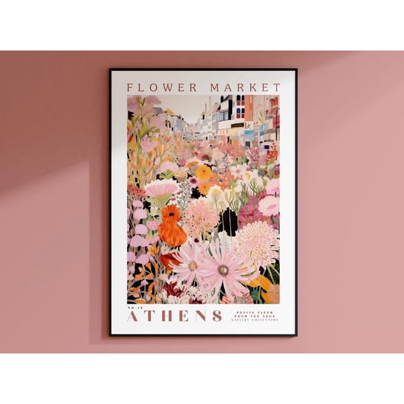 Flower Market Poster, Athens Travel Art, Trendy Wall Art, Pink And Orange Wall Art, Botanical Wall Art, Floral Illustration, Greece Wall Art Wall Art, Modern Wall Decor For Living Room, 8x12 UNFRAMED