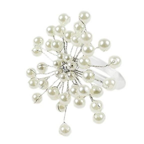 Fennco Styles Elegant Pearl Collection Wedding Special Event Table Napkin Rings - Set of 4 (Pearl Flower With PVC Ring)