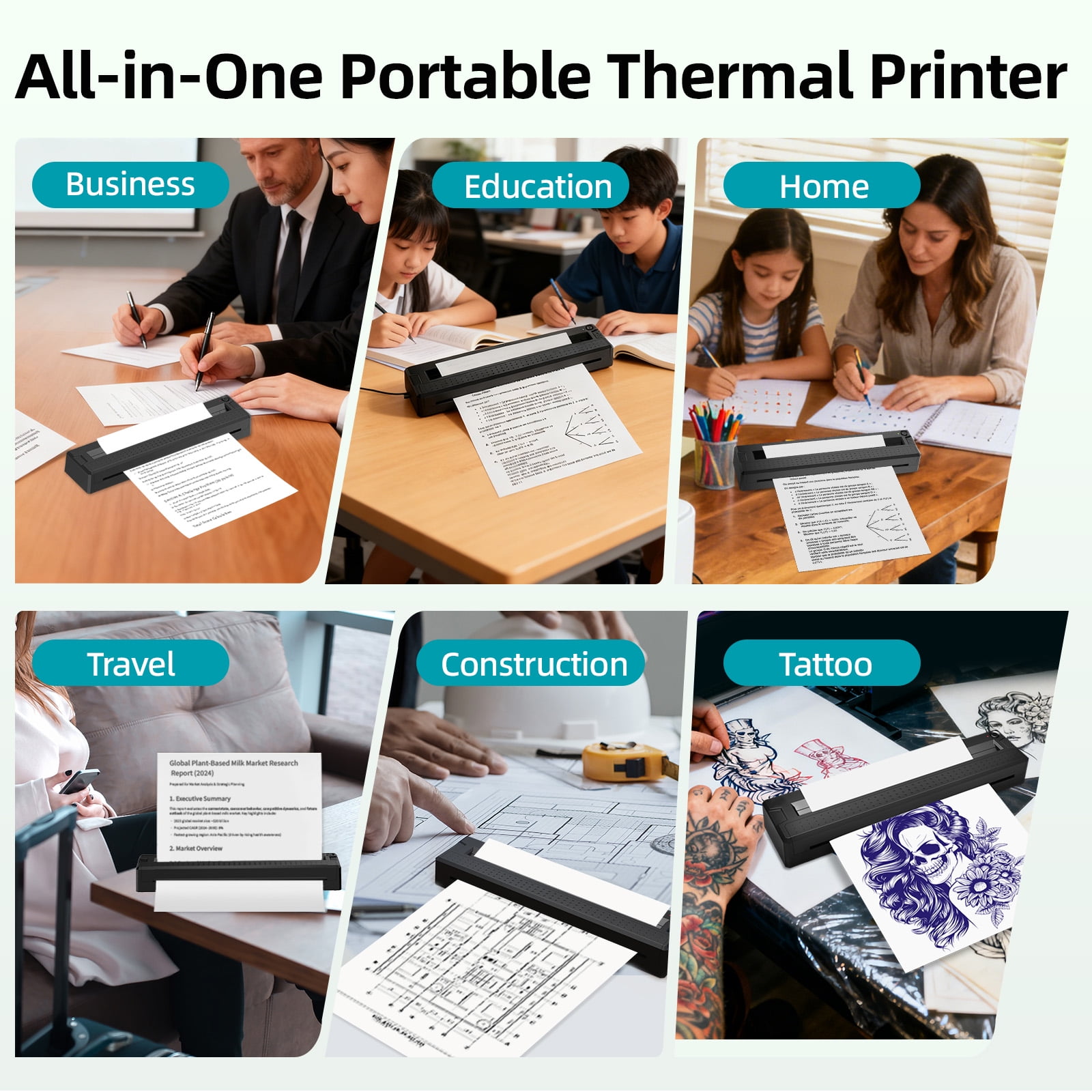 Milestone Portable Wireless Thermal Printer, 8.5" x 11" US Letter Inkless Compact Bluetooth Printer for iPhone Android Laptop for Home Office School
