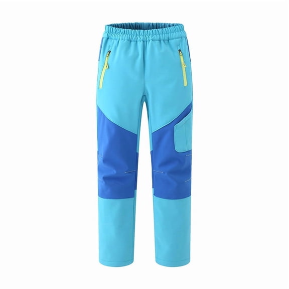 AHTJRT Winter Snow Pants for Kids Boys Girls Softshell Thermal Fleece Lined Trousers with Zipper Pockets Elastic Waist Skiing Climbing Trousers Blue 7-8 Years
