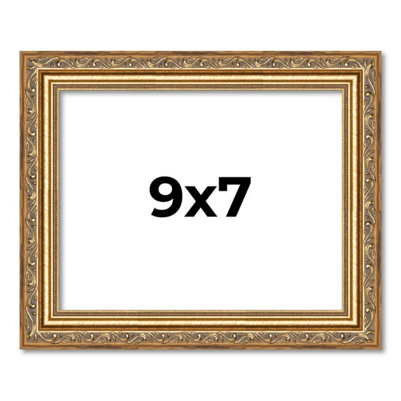 9x7 Frame Gold Solid Wood Picture Frame Width 1.25 Inches | Interior Frame Depth 0.375 Inches |