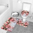 thumbnail image 2 of LVRLVR 4pcs Pink Rose Floral Fabric Shower Curtain Rug Set - Bohemian Flower Bath Mat Bathroom Decoration,Pink, 70.8" × 70.8", 2 of 9