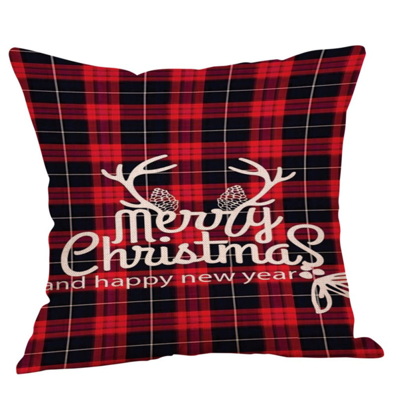 Cushion Pillow Cover Cases Throw Pillowcases Cotton Linen Christmas Plaid 4 Pack