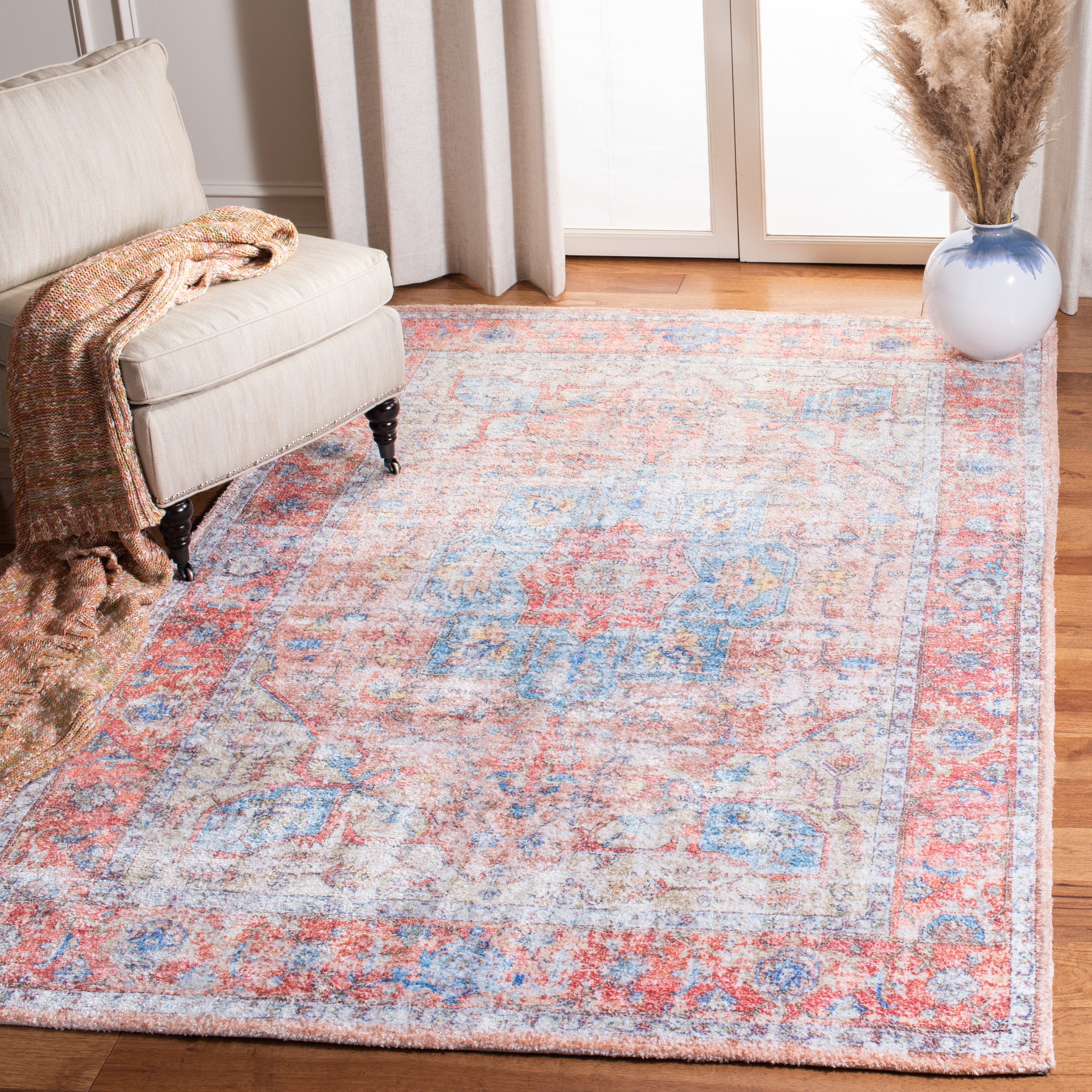SAFAVIEH Saffron Algernon Distressed Oriental Area Rug, Rust/Blue, 8' x 10'