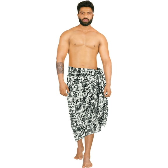 HAPPY BAY Men's Standard Swimsuits Sarong Pareo Beach Wrap One size Ebony, Multi Summer Vacation Party