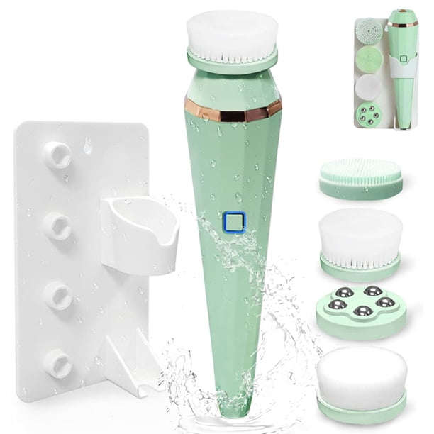 Cepillo de limpieza facial eléctrico, con 4 cabezales de cepillo de limpieza facial, rotación de 360°, cepillo facial recargable para limpieza de la piel, resistente al agua, 3 modos de cepillos