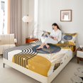 thumbnail image 3 of Castle Fairy Boho Tropical Leaf Bed Sheets 4pcs for Teens, Geometric Print King Sheets for Bedroom, Mustard Gold, 3 of 6