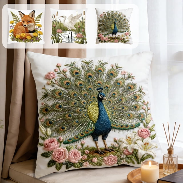 18-Inch Decorative Throw Pillow Cover with 3D Embroidery for Sofa & Bedroom