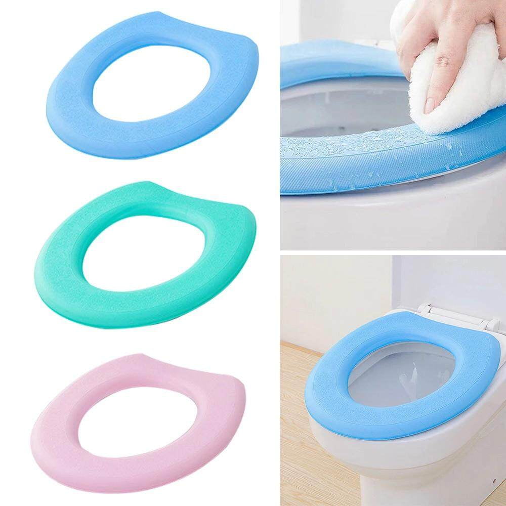 2pcs Green Adhesive Soft Toilet Seat Cloth Cover Pad for Bathroom Close Stool 