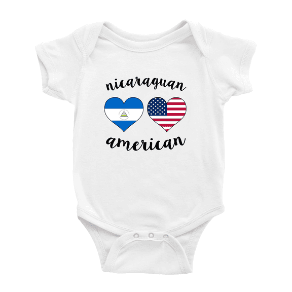 Nicaraguan American Flag Two Hearts Cute Baby Rompers Baby Bodysuit (White, 12-18 Months)