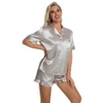 thumbnail image 5 of DAKIMOE Silk Pajamas for Women Short Sleeve Casual Satin Women Pj Sets with Ruffle Shorts Soft Sleepwear Loungewear, S-XL, 5 of 8
