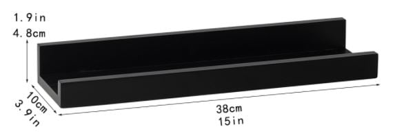 DAISYWARE Wall Mounted Floating Shelves 15” Wood with Modern Black Finish – Picture Ledge Display is Perfect for Nursery and Boy or Girls Room - Set of 2