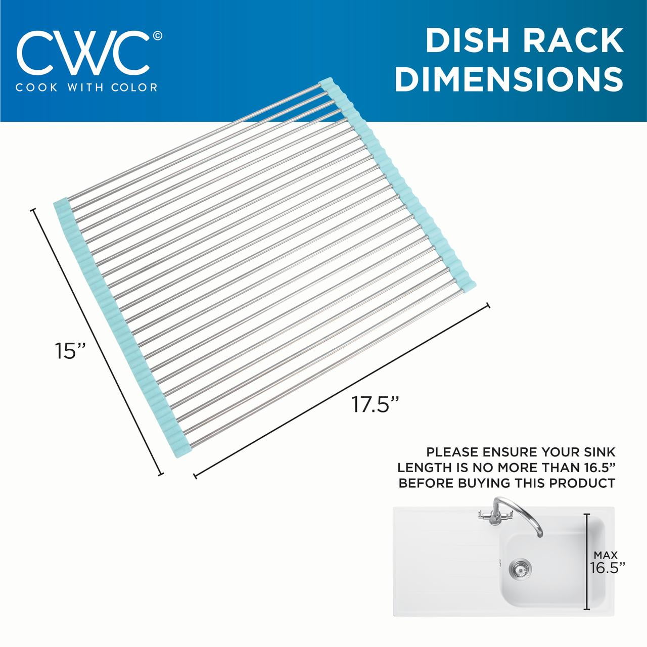 COOK WITH COLOR Roll Up Dish Rack Counter and Drying Mat, Blue 2 Pack