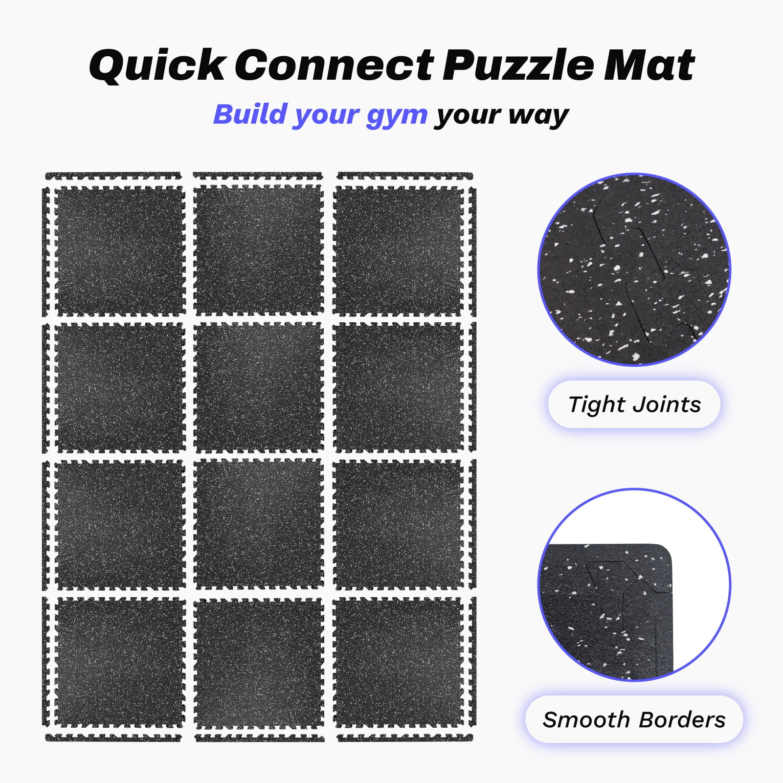 AIRHOP EVA Foam Interlocking Gym Floor Mats, 0.56" Thick, 48 Sq Ft, High-Density Flooring for Home Gym & Garage