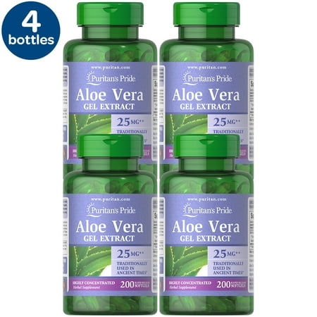 4 Pack - Puritan's Pride Aloe Vera Extract 25 Mg Softgels, 200 Count