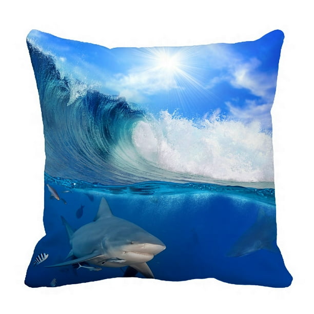 PHFZK Great Ocean Wave Pillow Case, Shark Underwater World Pillowcase Throw Pillow Cushion Cover