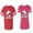 Men Red / Women Pink, variant on I'm Hers He's Mine Unisex Couple Matching Cotton Jersey style T-Shirt Contrasting stripes on sleeves (Men Red / Women Black) (Men S / Women S)