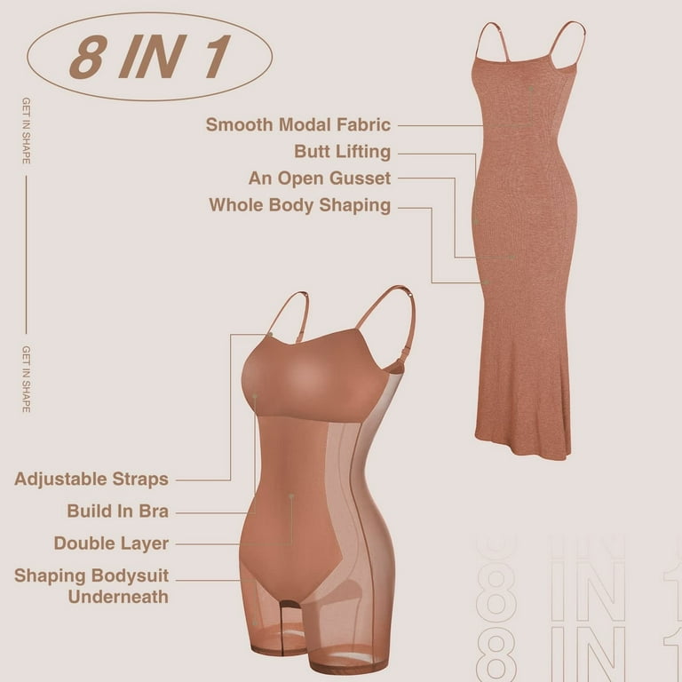 Built-In Shapewear Slip Maxi Lounge Dress Body Shaper Maxi Dress Women  Tummy Control Sleeveless Summer Bodycon Dresses