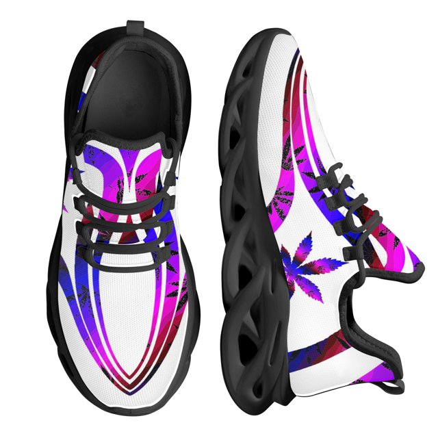 Zapatillas de deporte con cordones de estilo moderno con estampado de hojas de marihuana en degradado para mujer, zapatos planos transpirables e informales