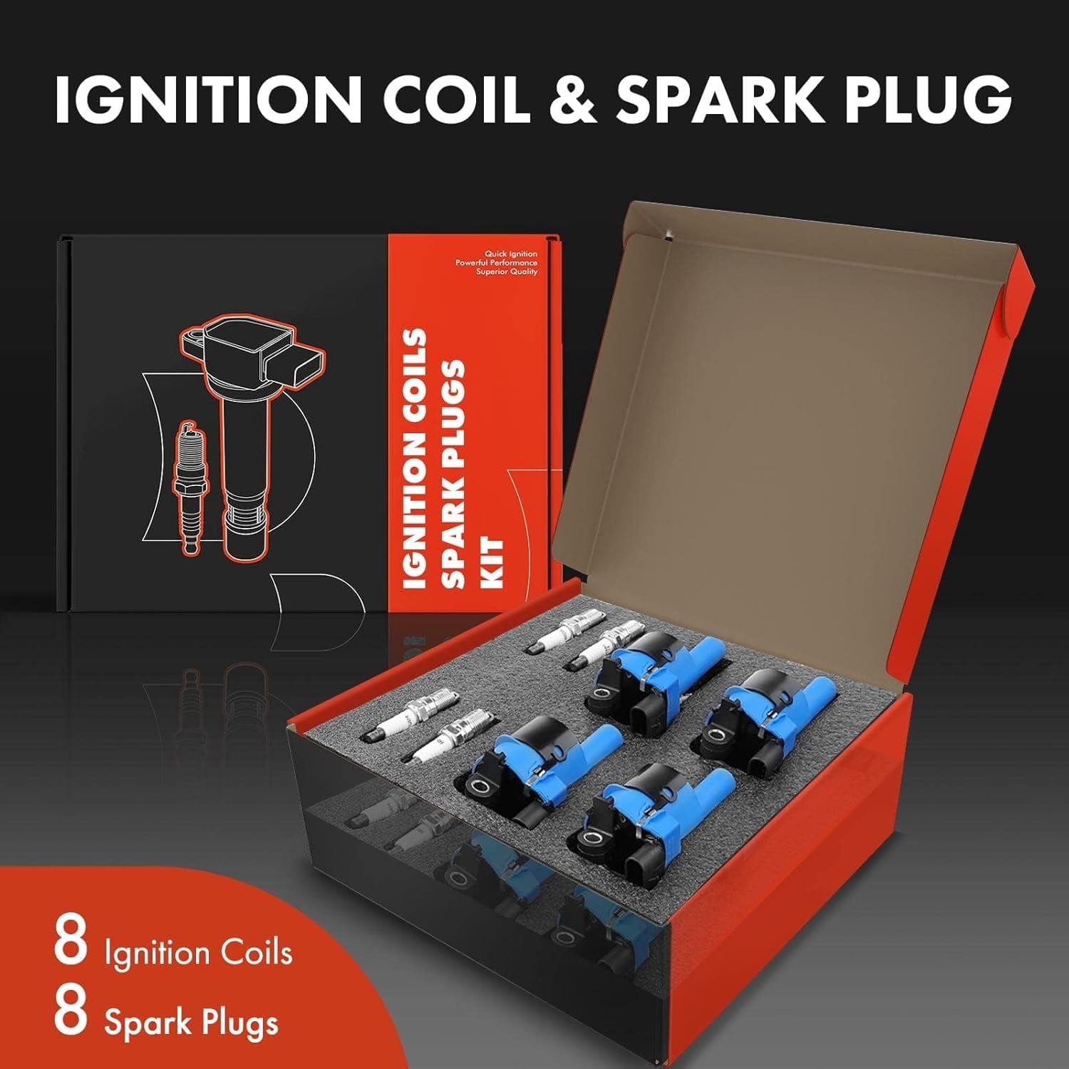A-Premium Set of 8 (Blue) Ignition Coil Pack and Iridium Spark Plugs Compatible with GMC Sierra 2007-2013, Yukon 2007-2014, Savana 2008-2019 & Cadillac Escalade 2009-2016