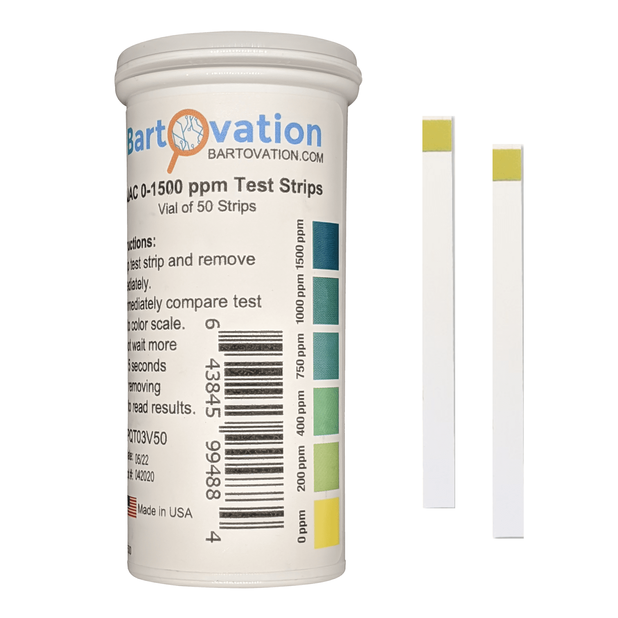 Quaternary Ammonium (QAC, Multi Quat) Sanitizer Test Strips, 01500 ppm