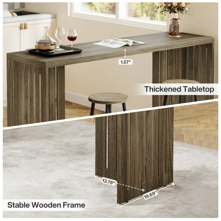 Tribesigns 63-Inch Bar Table, Grey Counter Height Pub Table with