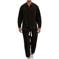 thumbnail image 2 of VBTAPA Men's 2 Piece Cotton Linen Set Long Sleeve Pocket Shirts and Straight Leg Pants Casual Beach Matching Sets Summer Yoga Outfits Sales of Today Black L, 2 of 6