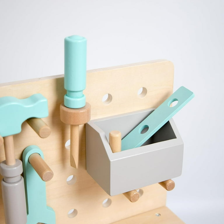 Kids Wooden Work Tool Bench Set Pretend Play Hammer Wrench With...