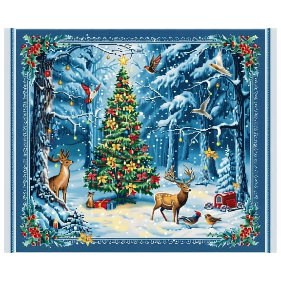Christmas Tree Animals DIY 11CT Stamped Cross Stitch Kits for Beginners Easy Needlepoint Embroidery Counted Cross Stitch Art Craft for Wall Decoration 12x16inch(7)