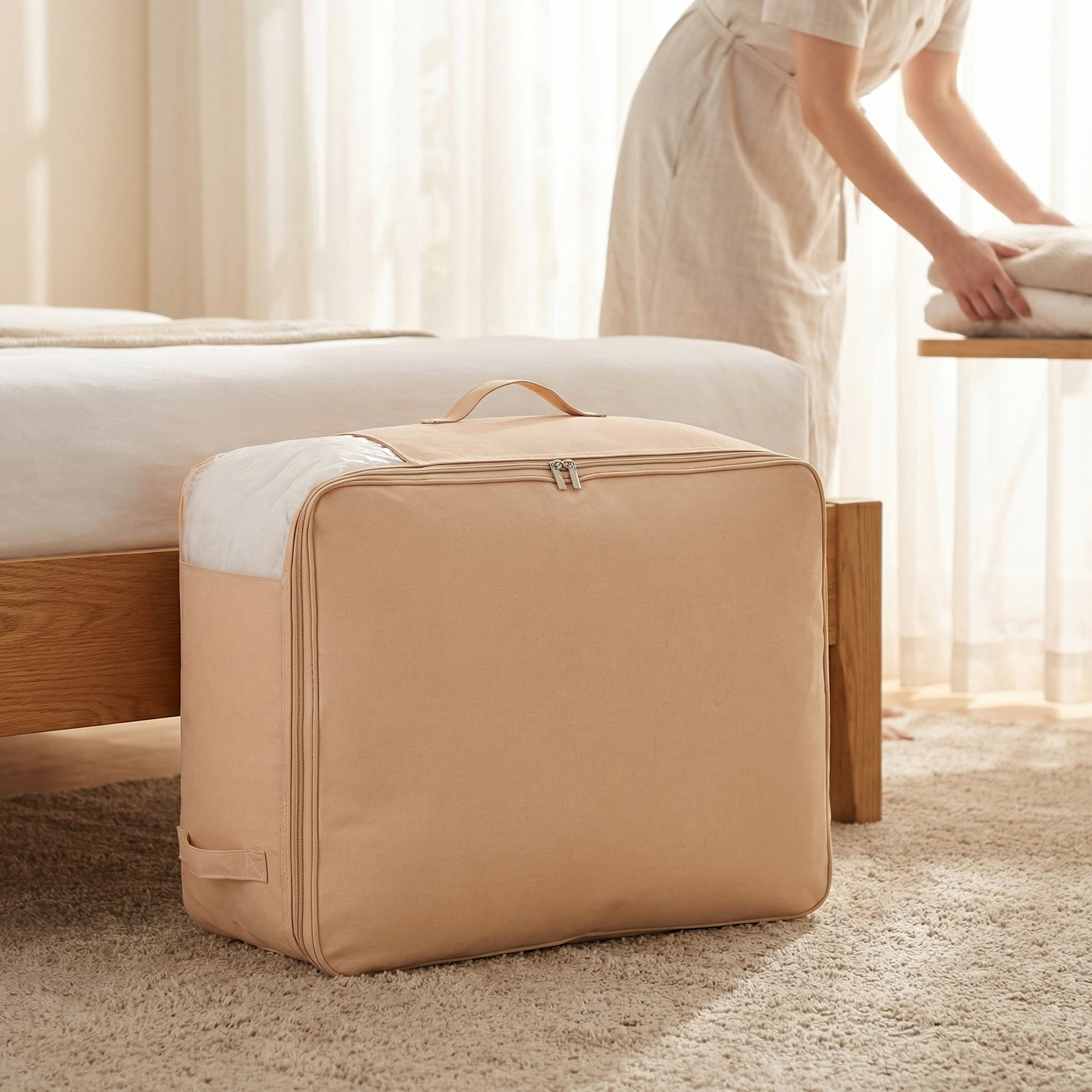 Unique Bargains Foldable Clothing Storage Bag for Comforters Light Pink 21.3"x16.5"x7.9"