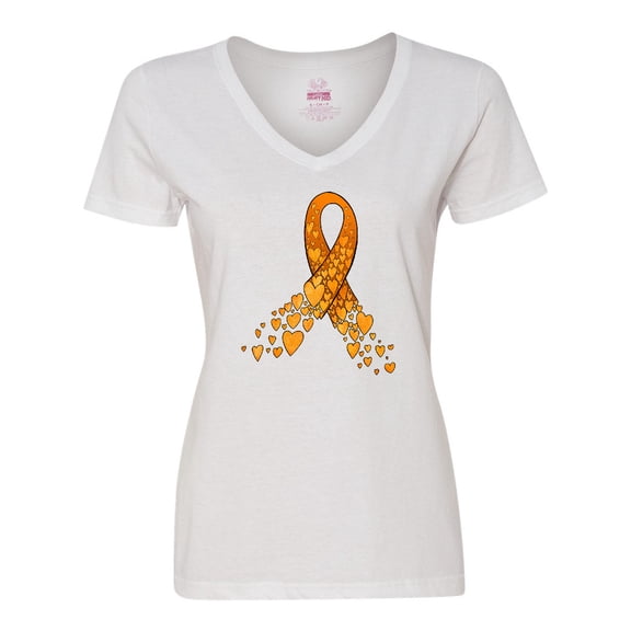 Inktastic Leukemia Awareness with Orange Ribbon Made of Hearts Women's V-Neck T-Shirt